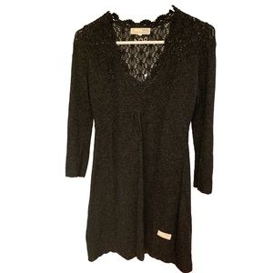 Odd Molly Gray Lace Trim Sweater Dress